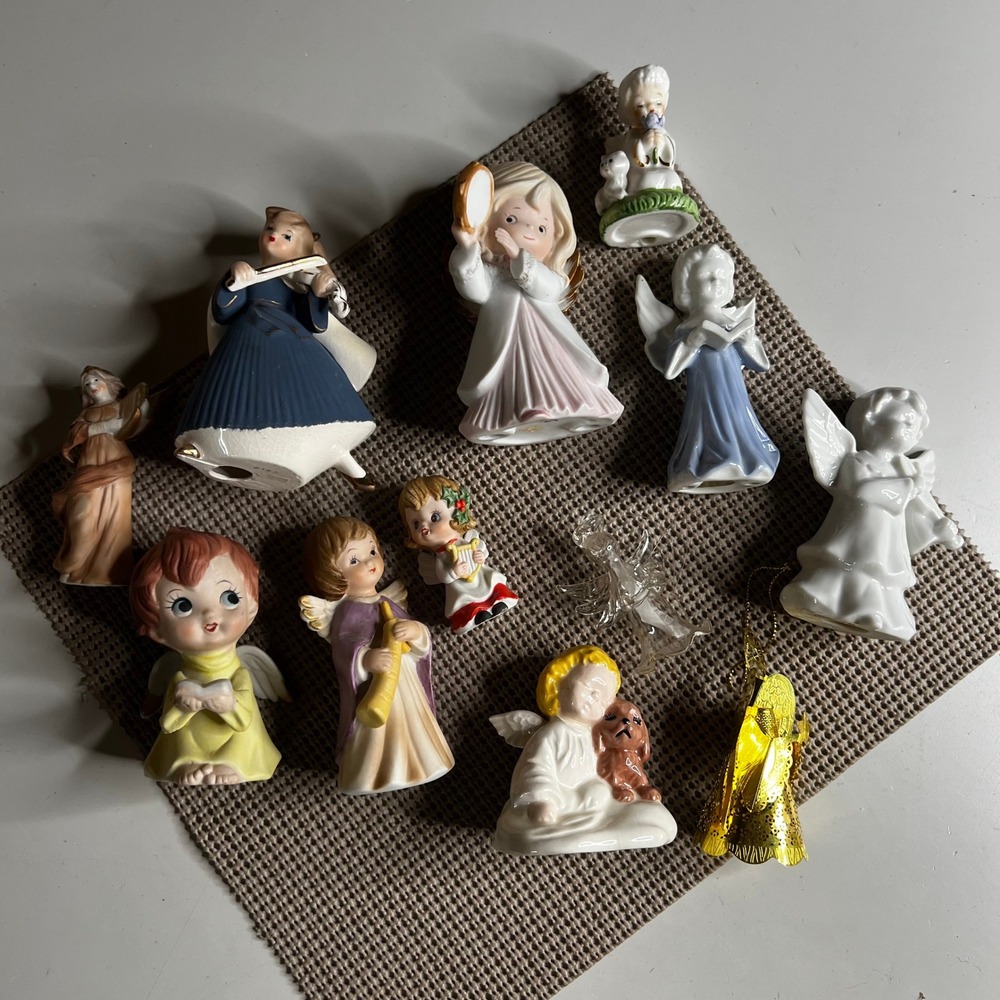 Vintage Angel Figurine Lot 12pc Porcelain Glass Metal Midwest Japan Christmas‎